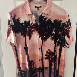Price Drop! Express short sleeve button down , mountains and palm trees.